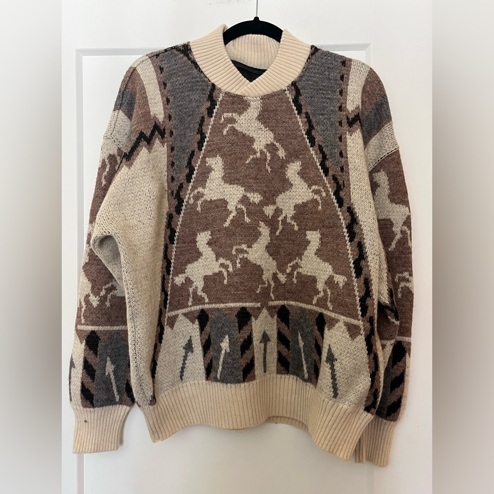 Vintage 80s 90s Horse Equestrian Wool-Blend Italian Made Sweater L